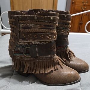 Bohemian Fringe Ankle Boots - Brown